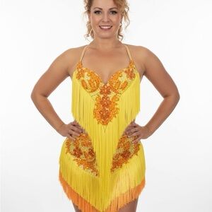 Yellow and Orange Fringe Dress ballroom Salsa